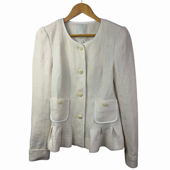 Anthropologie Elevenses Francie Cream Blazer Jacket Size 14 READ Peplum Hem - Picture 2 of 11